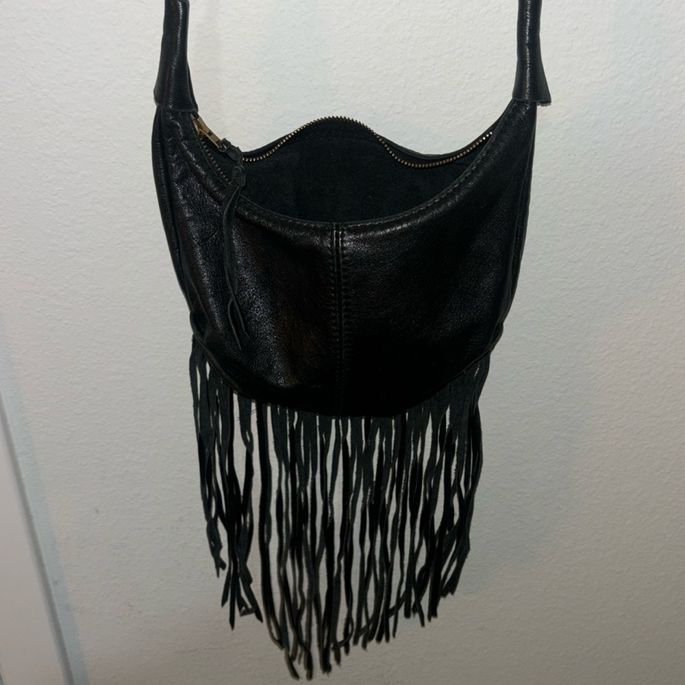 Fringed Black Leather Purse - Picture 2 of 6